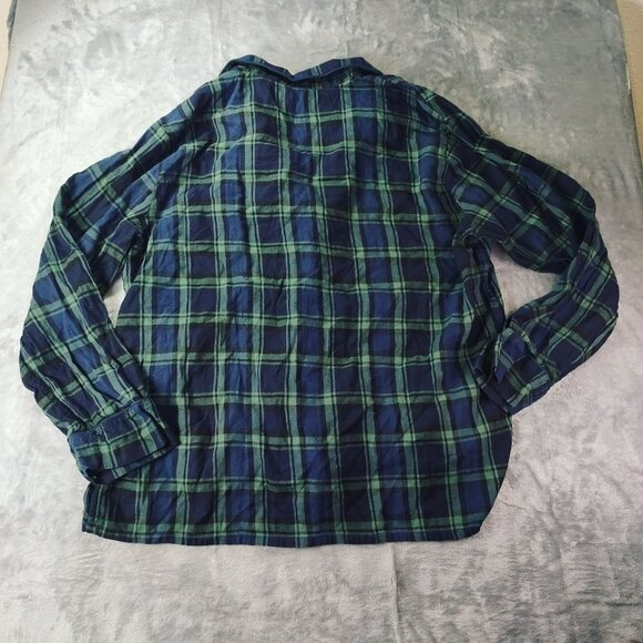 J. Crew Mens Flannel Long-Sleeve‎ Pajama Top in Black Watch Tartan Large Navy pJ - Picture 5 of 10